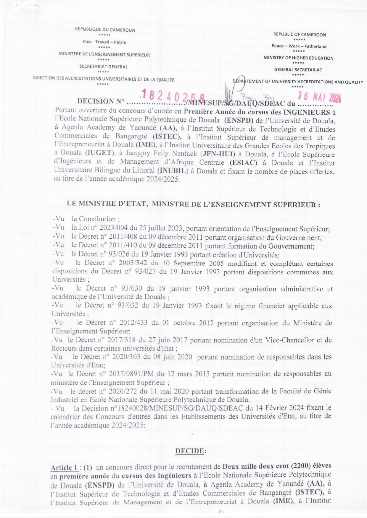 Suite Un Communiqu Publi Par Le Ministre D Etat Camerounais 